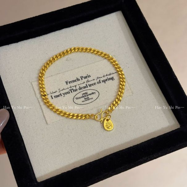 Bracelet en or avec pendentif en forme de pièce de monnaie, style simple et tendance, pour couple, chaîne cubaine, bijoux_voghion.com