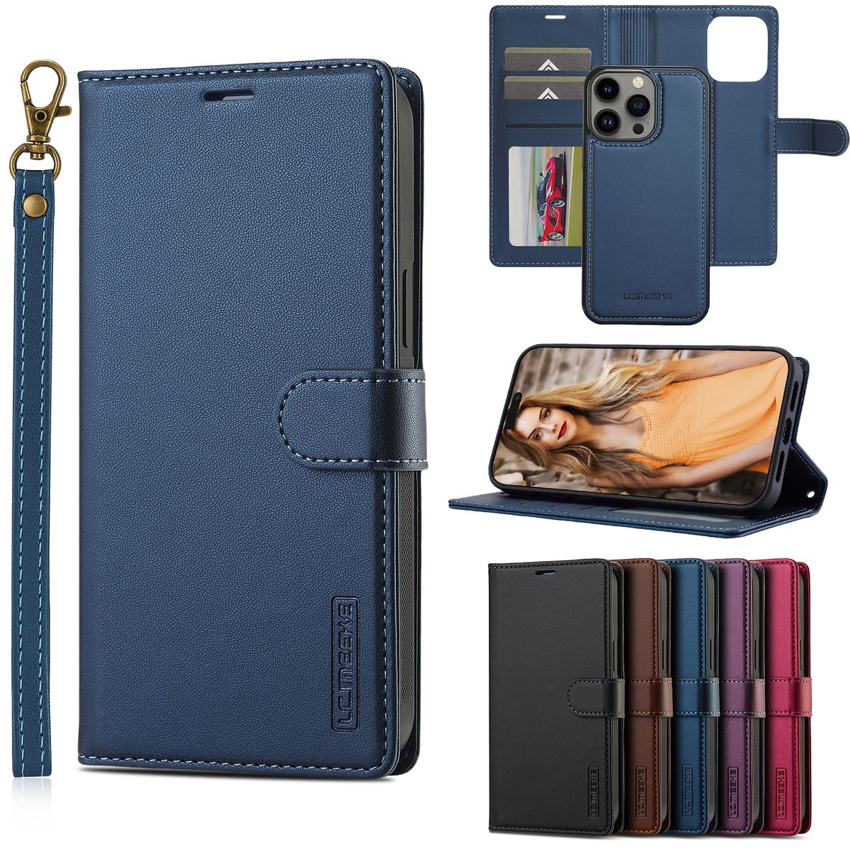 2 in 1 Removable Cards Solt Flip Leather Wallet Case For iPhone 16 15 Pro Max 14 Plus 16 13 12 11 SE 2022 XR XS Magnetic Bag Cover_voghion.com