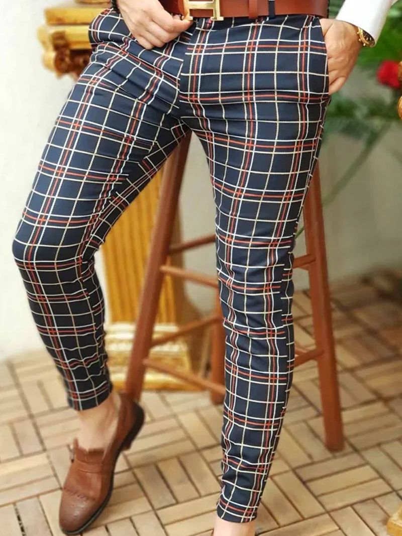 Herrenbekleidung Plaid Print Herren Freizeithosen Rabatt_voghion.com