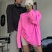 Women's Oversized Long Sleeve Knit T-shirt - Soft Cotton Round Neck Casual Top For Streetwear (Pink, Blue)_voghion.com