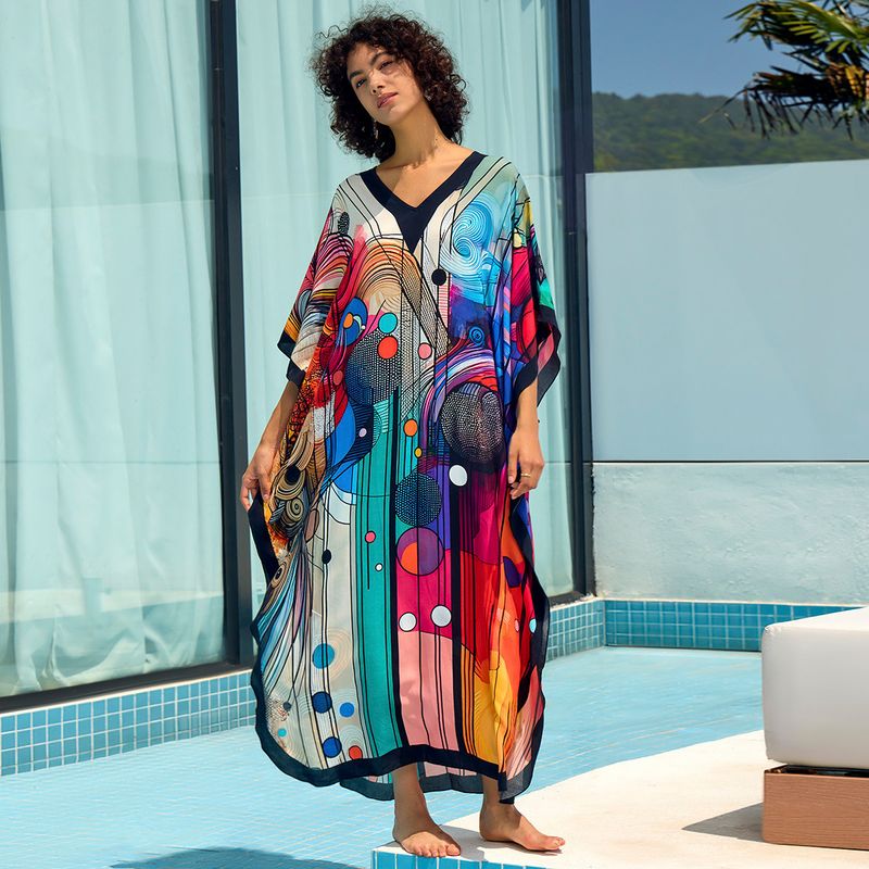 Stylish Rayon Printed Beach Cover-Up Dress – Loose Fit Long Robe For Vacation, Bikini, And Sun Protection_voghion.com