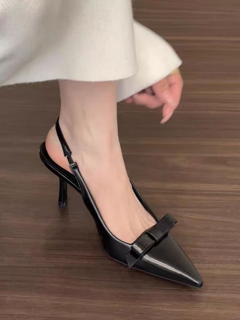 Spring 2025 New Fashionable Style Pointed Bow High Heel Sandals For Women With Elastic Band Headband And Empty Single_voghion.com