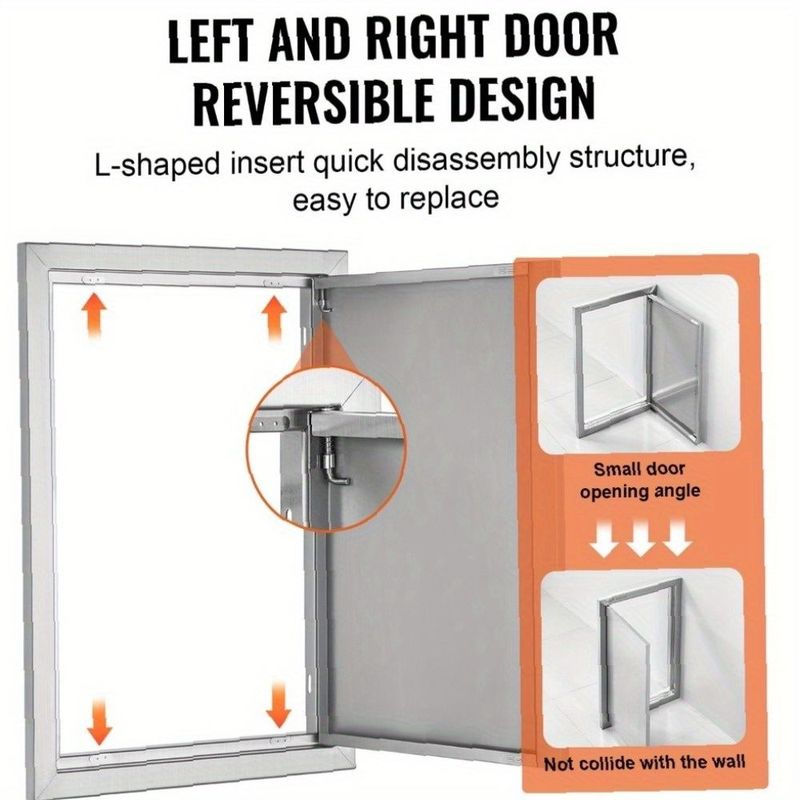 17W X 24H Inch Outdoor Kitchen Access Door, Flush Mount Design With Recessed Handle, For BBQ Island, Grilling Station, And Outdoor Cabinets, Vertical Wall Installation_voghion.com