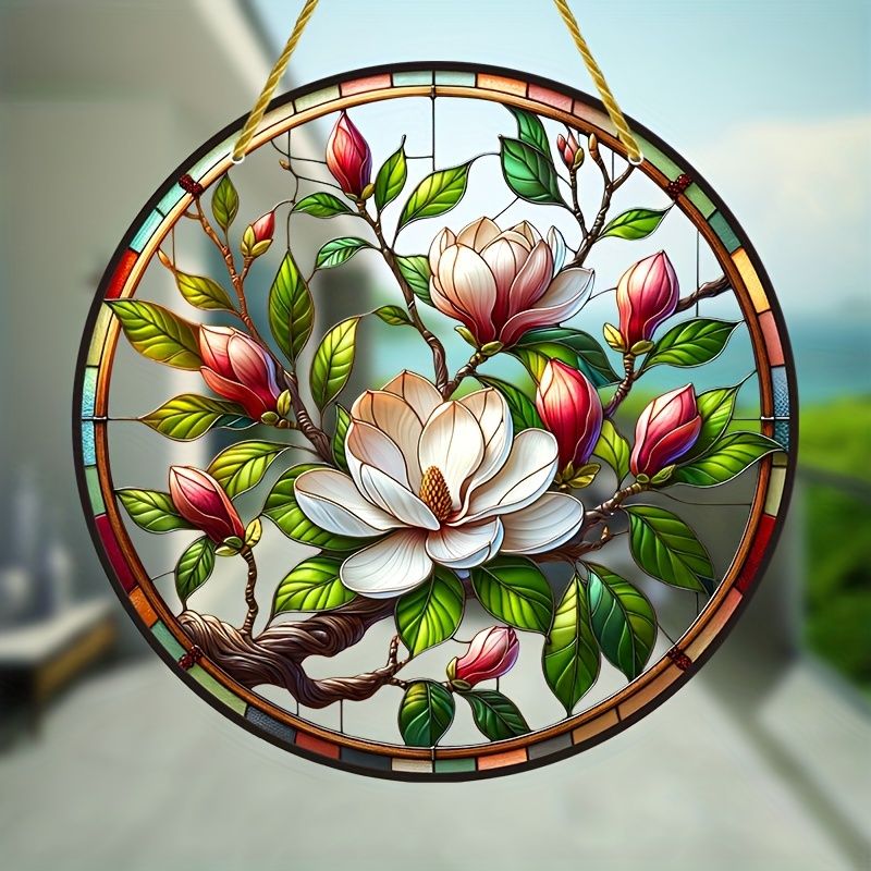 Acchiappasole a forma di fiore di magnolia - Opera artistica in vetro acrilico da 8". Elegante decorazione floreale per giardino o veranda, perfetta come regalo raffinato._voghion.com
