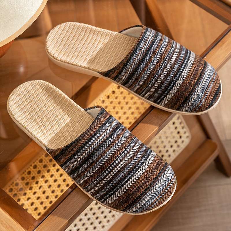 Leinenpantoffeln - Atmungsaktive Hausschuhe mit geschlossener Spitze und rutschfester Sohle. Weiche, bequeme Sandalen für drinnen und draußen für Damen und Herren_voghion.com