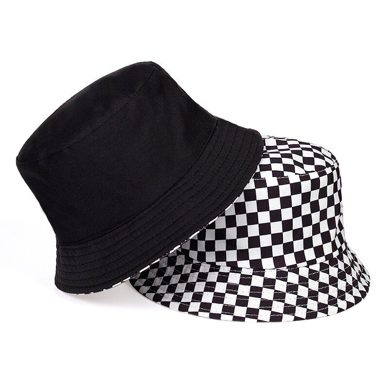 Gran oferta de sombreros de pescador unisex con estampado a cuadros en blanco y negro, con personalidad, para exteriores, informales, con protección solar_voghion.com