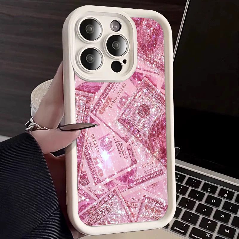 Silikon-Telefonhülle mit rosa Dollar-Banknoten-Design für Samsung Galaxy S25 S24 S23 Ultra S22 Plus S21 FE A55 A54 A15 A35 Soft Cover_voghion.com