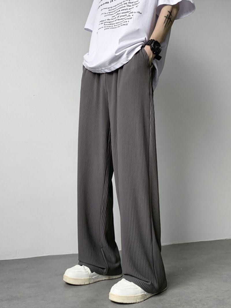 Sommer Textur Gerade Hosen Für Männer Koreanische Mode Baggy Breite Bein Hosen Casual Drapieren Gefaltetes Gestreiften Y2K Pantalones Hombre_voghion.com