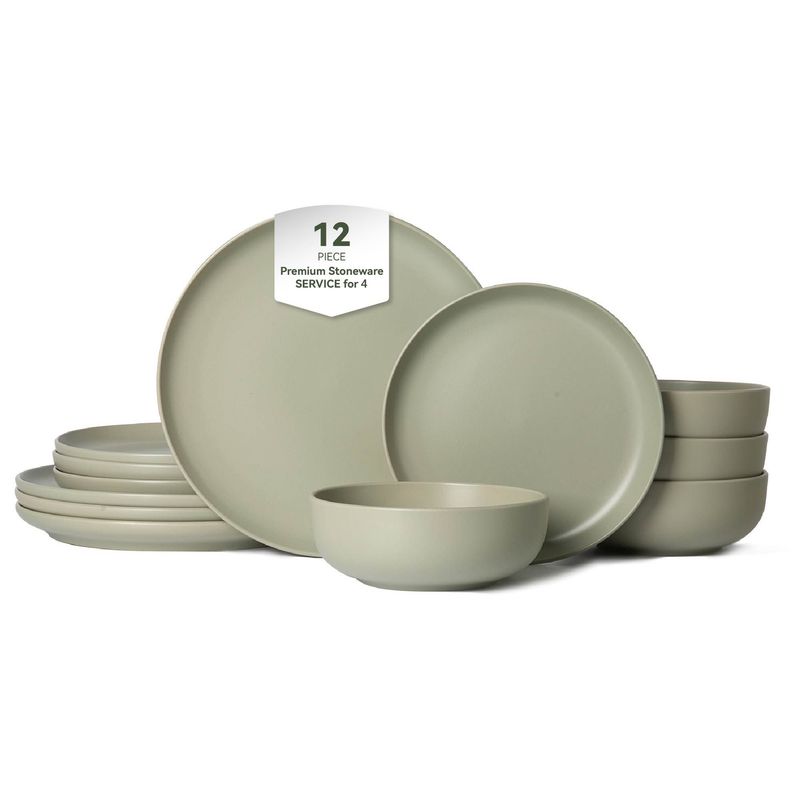 12-Piece Stoneware Dinner Plates Bowls Sets | Microwave & Dishwasher Safe | Non-Toxic Dinner Plates Bowls Set | Stackable Matte Glaze Kitchenware For 4_voghion.com