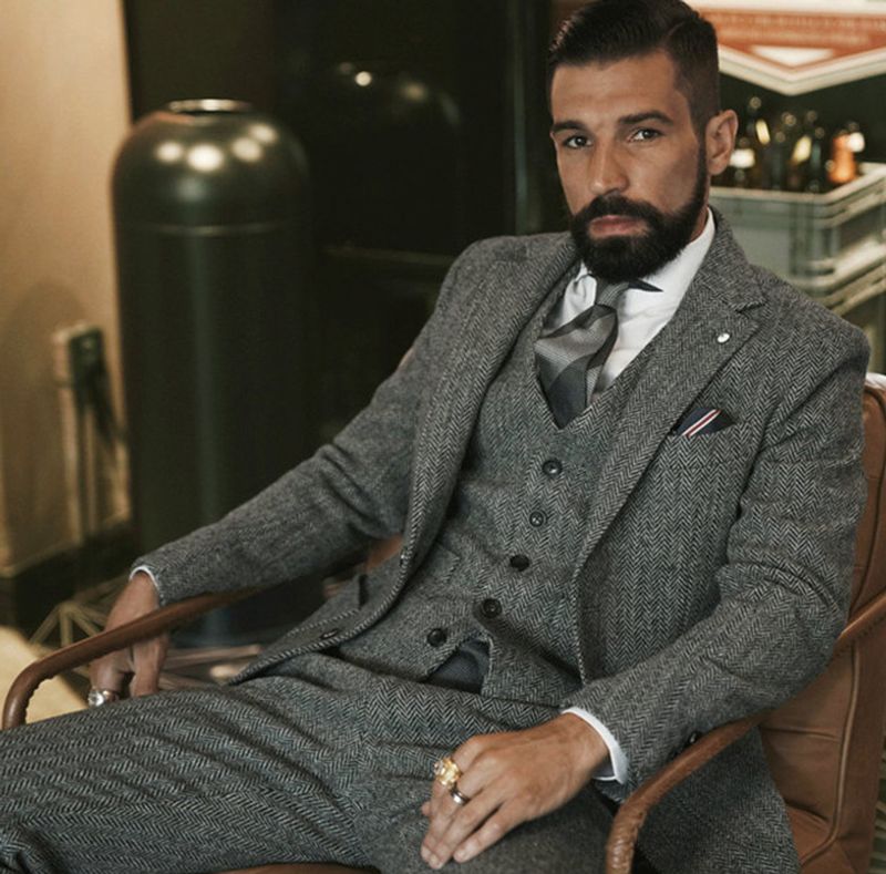 Pánské sako s rybí kostí, oblek Business Casual, pánský třídílný oblek pro družbu_voghion.com