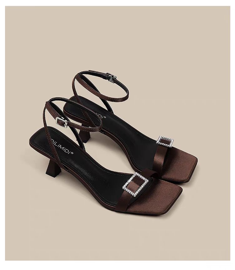 Water Diamond Strap With Skirt Sandals For Women In The Summer Of 2025, Elegant And Stylish, Square Headed, Open Toed,_voghion.com