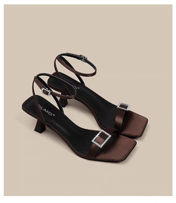 Water Diamond Strap With Skirt Sandals For Women In The Summer Of 2025, Elegant And Stylish, Square Headed, Open Toed,_voghion.com