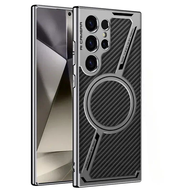 För trådlös laddning Magnetiskt elektropläterat läderfodral för Samsung Galaxy S25 S24 S23 Ultra skyddande bakstycke_voghion.com