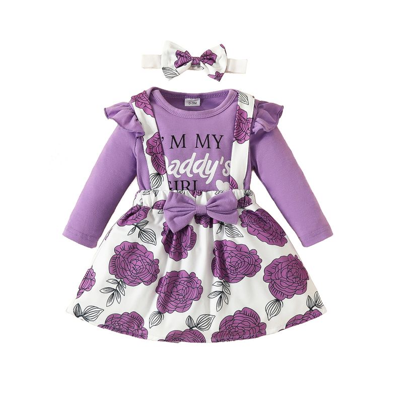 Babies' clothes baby long-sleeved letter triangle romper bowknot suspender skirt baby girl plant flower suit skirt_voghion.com