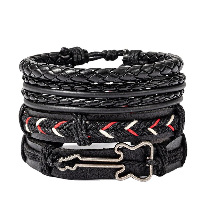 Bracciale dritto Rock Hip-Hop intrecciato set di quattro pezzi accessori in pelle di mucca semplice gioielli con corda per mano_voghion.com