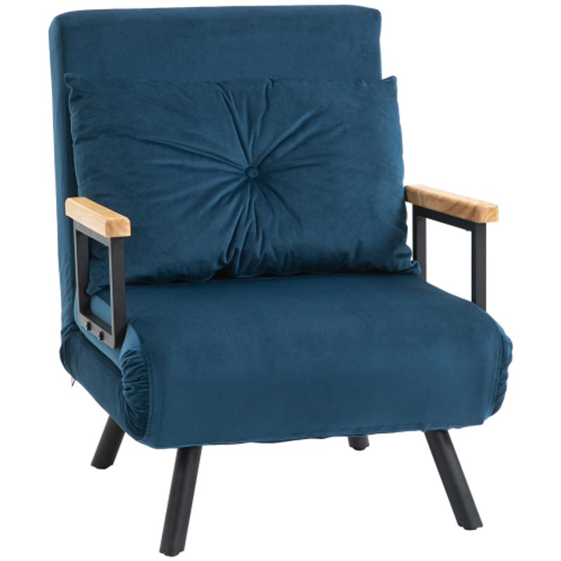 HOMCOM Schlafsofa Relaxsessel Bettfunktion Gästebett Samt Rückenkissen Verstellbare Rückenlehne Blau 63x73x81cm_voghion.com