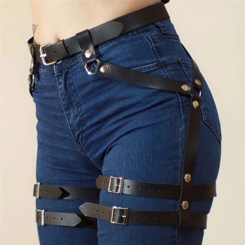 HOT Fashion Pu Leather Studded Decor Adjustable Women Gothic Harness Lingerie chest harness_voghion.com