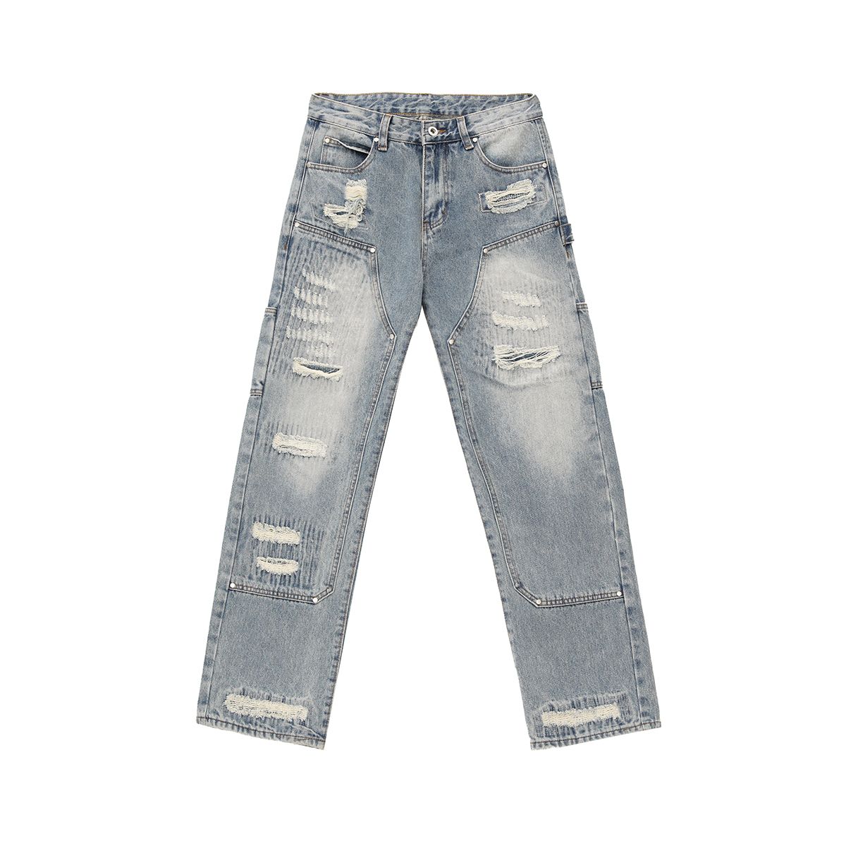 Men's Relaxed Fit Straight Leg Ripped Jeans - Washed Denim Pants For Casual Streetwear (S-XXXL)_voghion.com