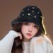 Blend Fur Bucket Hat Temperament Fisherman Hat Female High Grade Rabbit Fur Face Small Basin Hat Black And White Autumn And Winter Warm Hat_voghion.com