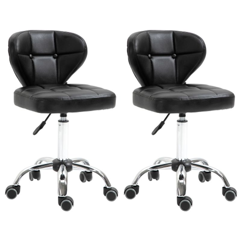 HOMCOM 2er-Set Rollhocker Con Rückenlehne Drehhocker, Arbeitshocker Höhenverstellbar, Kunstleder+Stahl, Dunkelgrau, 45x47x72-87cm_voghion.com