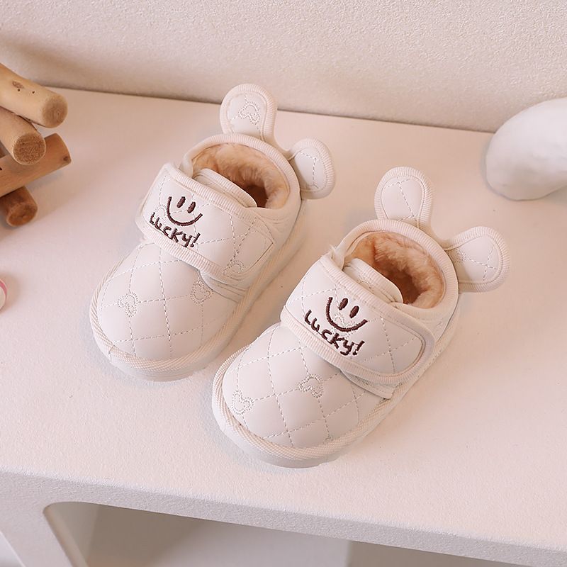 Botas de nieve para bebé de invierno con felpa de algodón, zapatos para caminar para niños, versión coreana, té con leche, cara sonriente_voghion.com