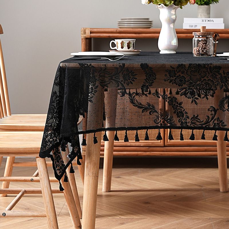 Tischdecke im französischen Stil mit Spitzenfransen – staubdicht, rutschfest, hitzebeständig – dekorative Abdeckung für Esstisch, Couchtisch und Heimdekoration_voghion.com