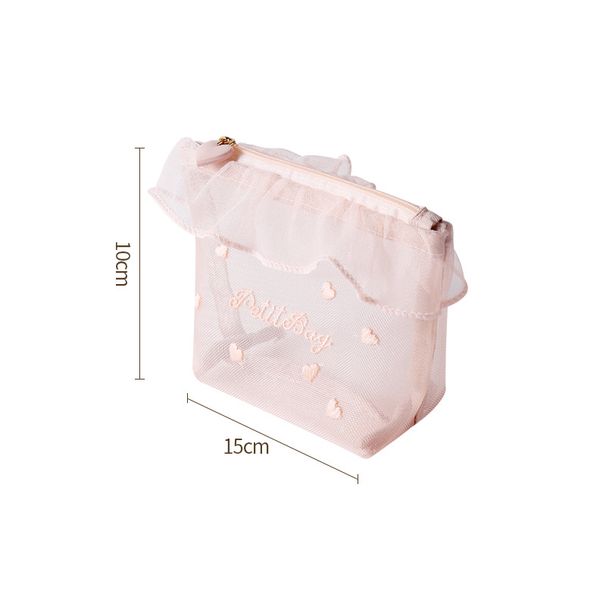 Niedliches PVC-Kosmetik-Organizer-Set – Make-up-Tasche im In-Style aus rosa Spitze (große + kleine Reisetaschen, transparentes Würfeletui)_voghion.com