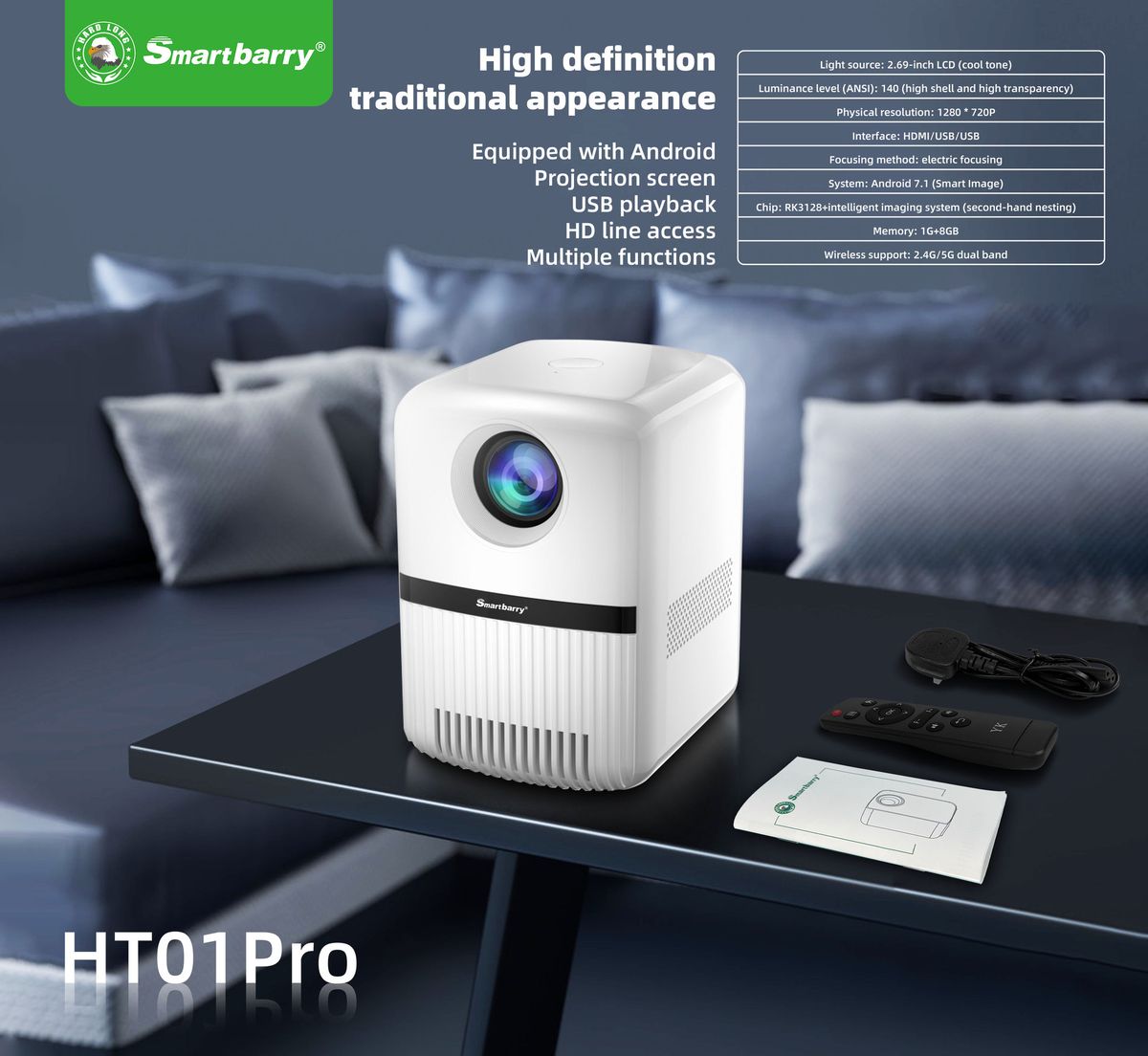 HT01Pro neuer 720P-HD-Projektor mit elektrischer Fokussierung und 5G-Dualband-WLAN-Funkgerät_voghion.com