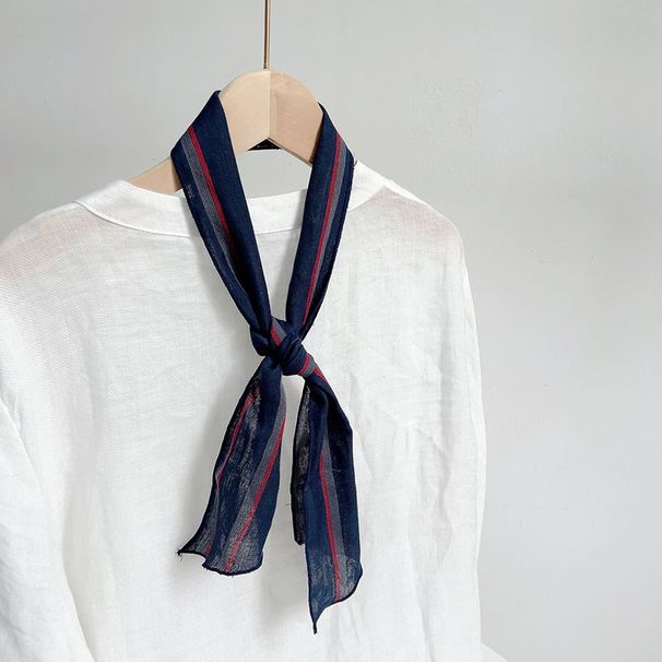 Sciarpa di seta piccola per protezione del collo estiva da donna, versatile, sottile, lunga e a righe in cotone primaverile_voghion.com