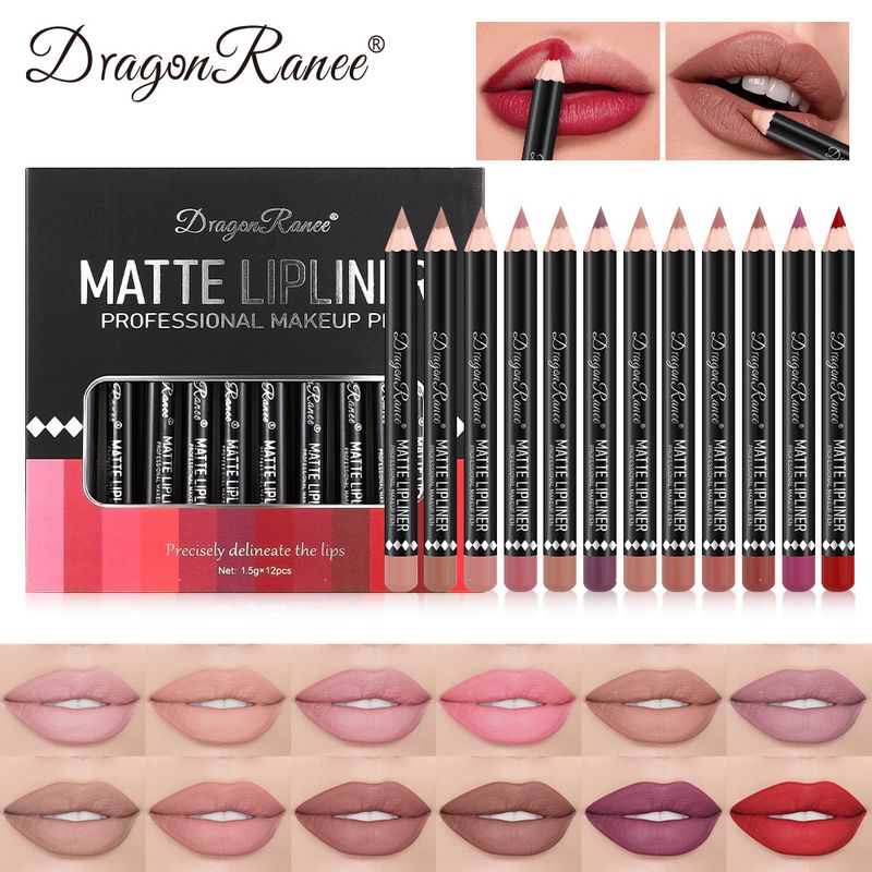 Conjunto de delineador labial matte com 12 cores - Lápis de madeira para contorno labial, coleção de tons nude, kit profissional de maquiagem labial_voghion.com