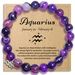 Bracciale con ciondolo zodiacale in acciaio inossidabile con perline di agata viola da 8 mm e cordino elastico - Bracciale astrologico regolabile fatto a mano per uomo e donna_voghion.com