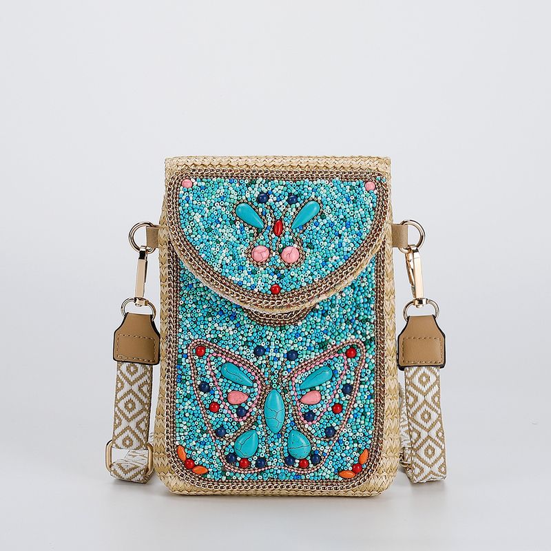 Piccola borsa a tracolla con perline per donna, borsa a tracolla per cellulare in stile boho con perline colorate fatte a mano_voghion.com