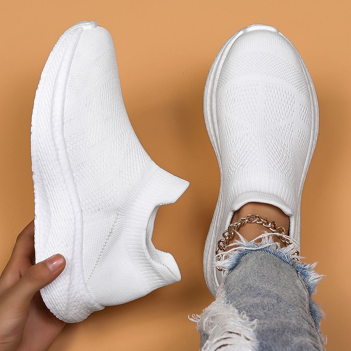 Plus Size Women's Breathable Sock Sneakers Slip-On Lazy Shoes_voghion.com