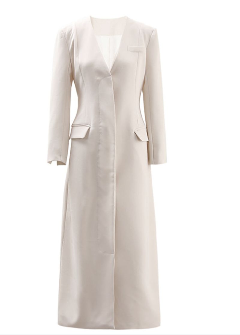 Trench oversize con scollo a V – Lungo e fluido in misto cotone e poliestere (S-L) | Nero/Beige/Marrone_voghion.com
