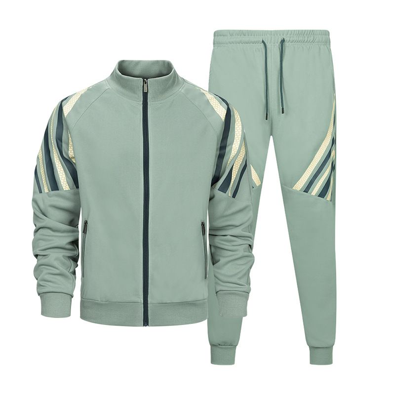 ​​Herren-Freizeit-Sportbekleidungsset – Gestreifter Langarm-Hoodie & Jogginghose (Winter 2024, Schwarz/Khaki/Rauchgrau)​​_voghion.com