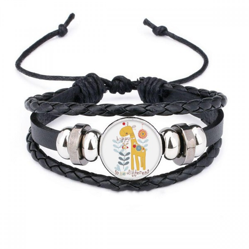 cartoon Giraffe Yellow Aniamal Bracelet Braided Leather Woven Wristband_voghion.com