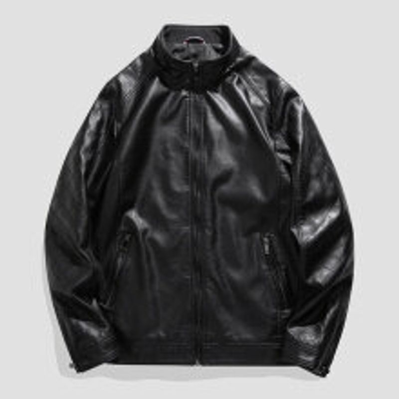Men's Jacket PU Leather Jacket Trendy Standing Collar Biker Suit Workwear_voghion.com