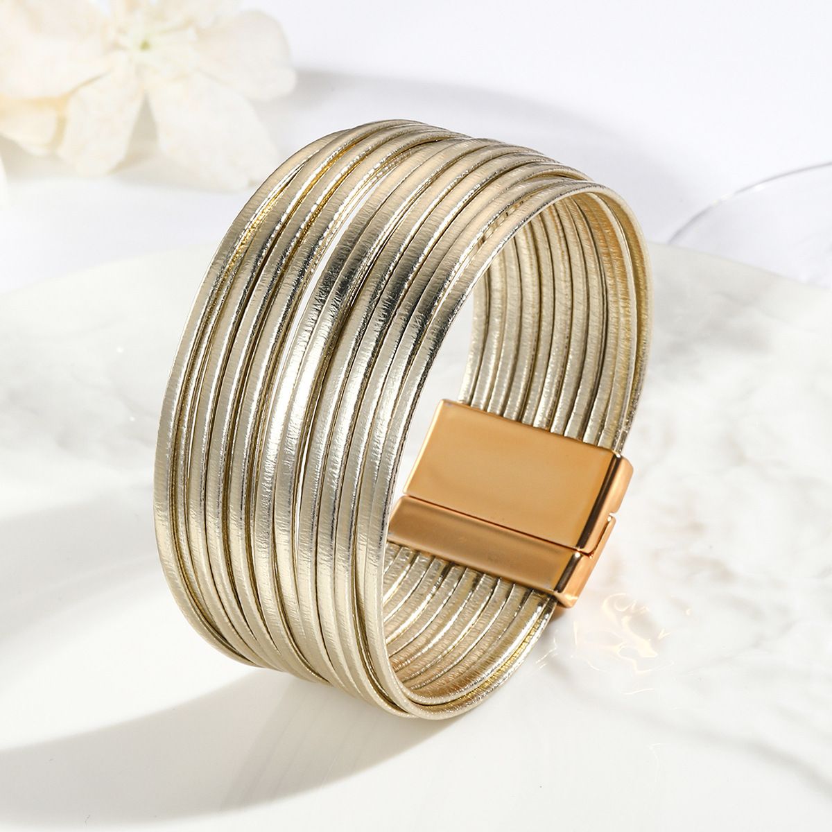 New Multi-Strap Women's Cord Versatile PU Leather Magnetic Clasp Bangle Bracelet_voghion.com