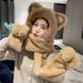 Peluche, novità autunno e inverno da donna, sciarpa protettiva per le orecchie a forma di orsetto, guanti, cappuccio caldo integrato, antivento_voghion.com