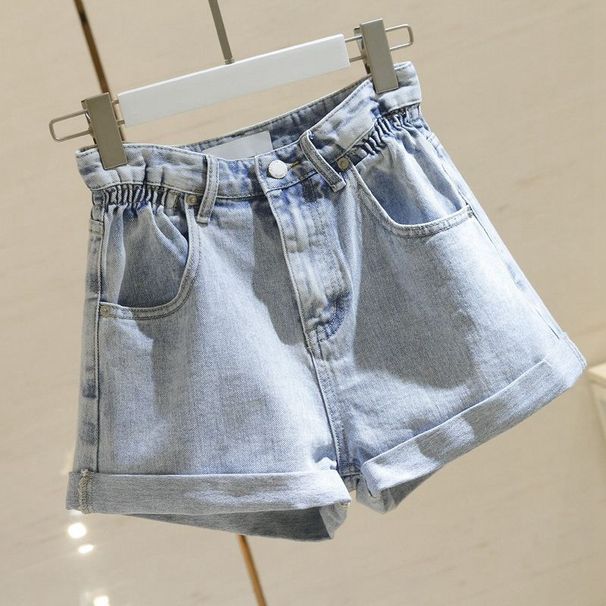 Short en jean taille haute d'été 2024 pour femme, pantalon chaud ample à jambes larges et à bords bouclés en forme de bourgeon de fleur, coupe A-line, slim et polyvalent_voghion.com