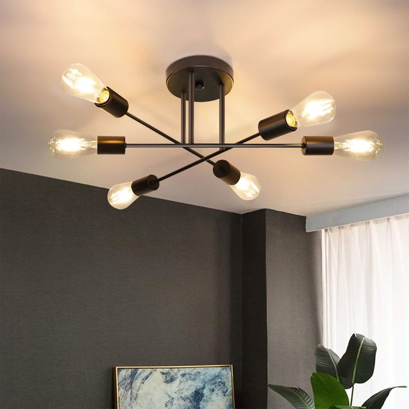 Deckenlampe Vintage Deckenleuchte Schwarz - Rustikaler Stil 6 Flammig Wohnzimmerlampe Industrial E27 Schlafzimmerlampe Esstischlampe Für Küche Flur_voghion.com