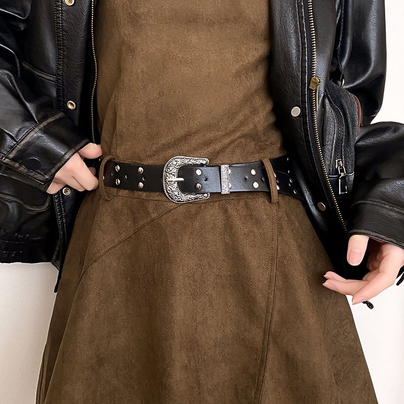 neuer amerikanischer schwarzer Herren-Hundert-Jeans-Nietengürtel für Damen_voghion.com