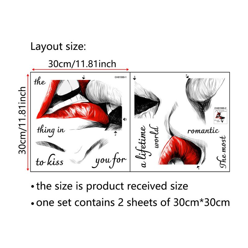 Kiss Red Lips PVC Adhesive Decorative CH81580 Personalized Bedroom Decoration Wall Stickers_voghion.com