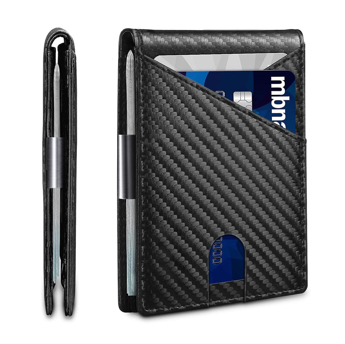 Portafoglio da uomo minimalista con protezione RFID, tasca frontale a libro, in pelle con portadocumenti, nero carbone_voghion.com