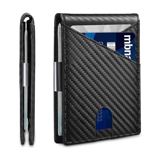 Portafoglio da uomo minimalista con protezione RFID, tasca frontale a libro, in pelle con portadocumenti, nero carbone_voghion.com