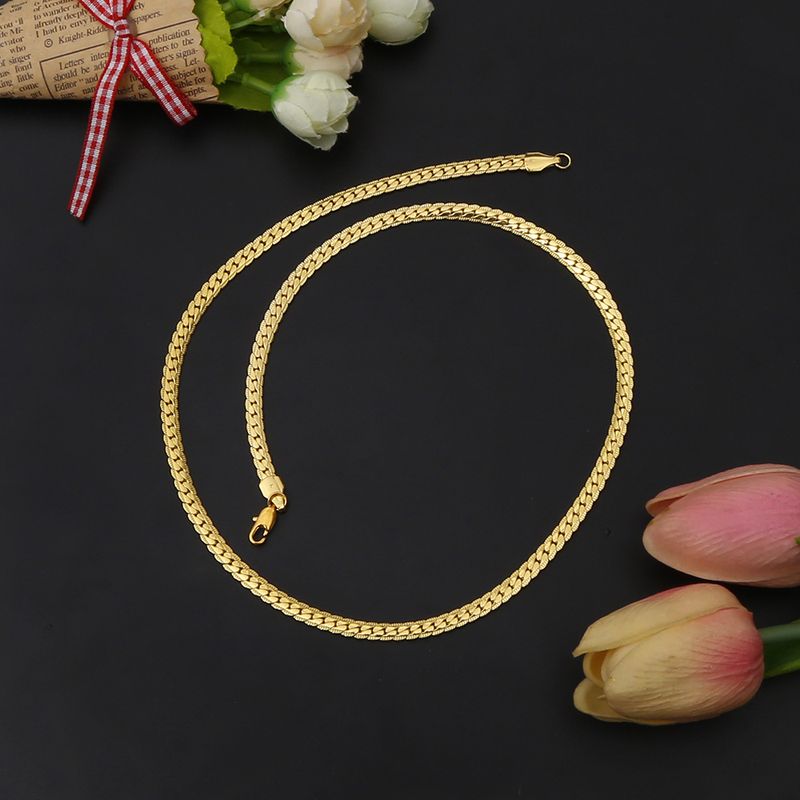 Straight New Fashion Men's Electroplated Copper 5MM Side Hip Hop Gold Necklace_voghion.com