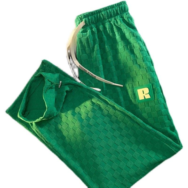 Men's Clothing Waffle High Street Wide Leg Trousers Loose Thin Retro Cuffed Sweatpants_voghion.com
