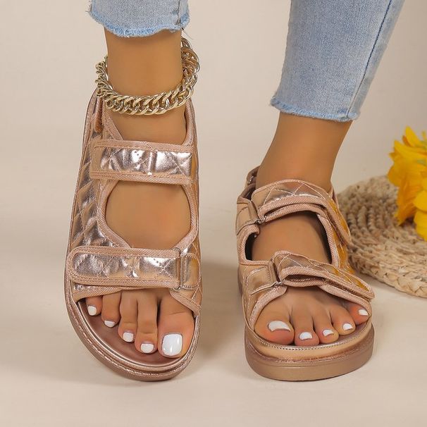 Women's Shoes Large Size Thick Soled Velcro Sandals For WomenSmall Fragrance Style Platform Bottom One Line Beach Sandals For Women_voghion.com