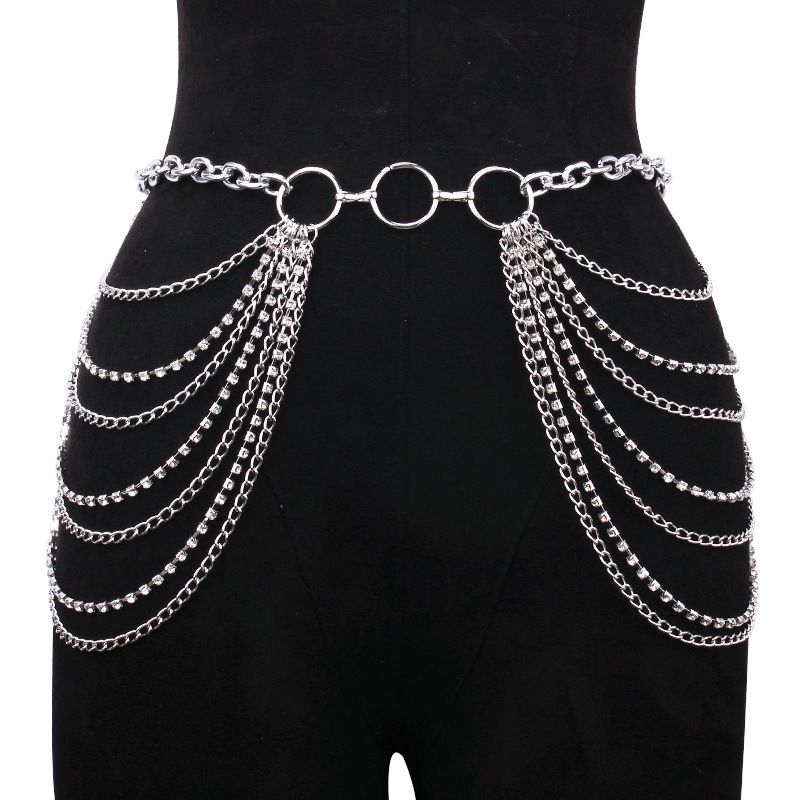 Μεταλλική πολυστρωματική αλυσίδα, γυναικεία ζώνη μέσης με ένθετο στρας, σέξι μπικίνι μοντέρνα διακοσμητική αλυσίδα σώματος_voghion.com