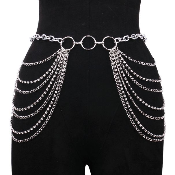 Μεταλλική πολυστρωματική αλυσίδα, γυναικεία ζώνη μέσης με ένθετο στρας, σέξι μπικίνι μοντέρνα διακοσμητική αλυσίδα σώματος_voghion.com